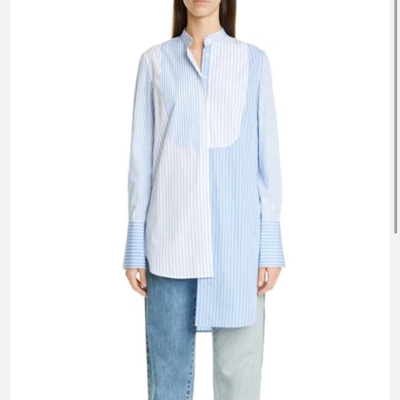 RTR MonseSleeveless Mixed Stripe Shirt Sz 12 asymmetrical blue white sleeveless - Picture 2 of 8